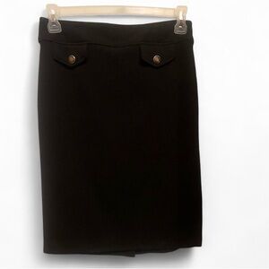 Soho Black Pencil Skirt with Gold-Tone Button Detail